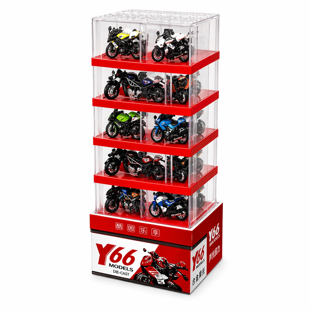 Set 48 motociclete metalice die-cast 1:32 cu lumini si sunet, stand display