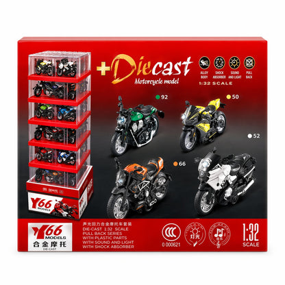 Set 48 motociclete metalice die-cast 1:32 cu lumini si sunet, stand display