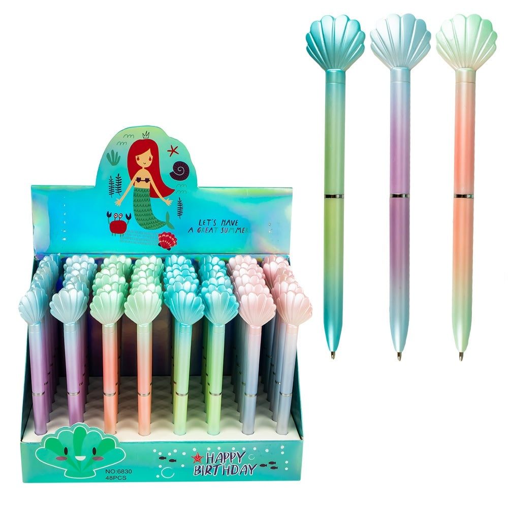 Set 48 pixuri cu gel model scoica Mermaid pastel multicolor