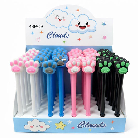 Set 48 pixuri cu gel și capac decorativ lăbuță, design colorat pentru copii