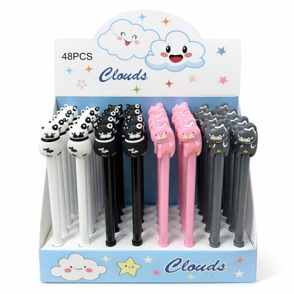 Set 48 pixuri cu gel și figurină pisică decorativă, model simpatic pentru copii, diverse culori