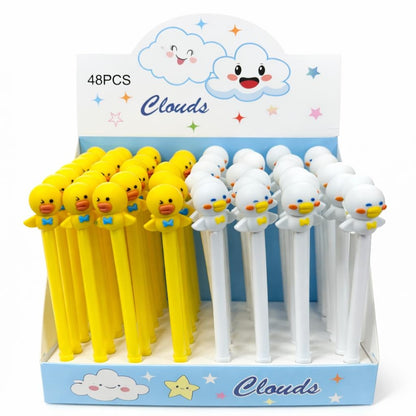 Set 48 pixuri cu gel și figurină rățușcă decorativă, model simpatic pentru copii, alb si galben