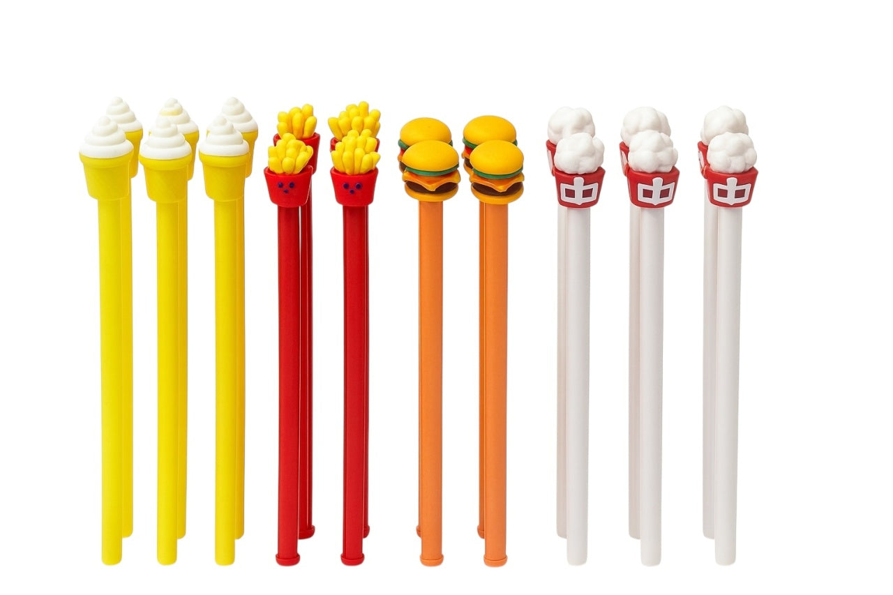Set 48 Pixuri Funny Food , Inghetata, Cartofi, Burger si Pahar, Display Colorat