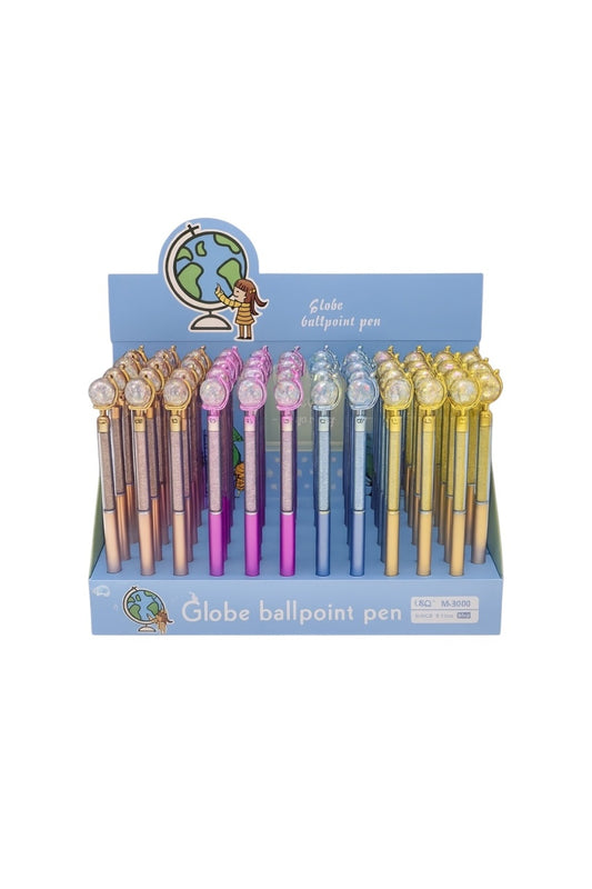 Set 48 Pixuri Globe Ballpoint Pen , Pixuri Cu Glob 3D si Sclipici
