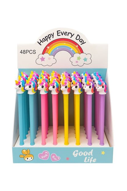 Set 48 Pixuri Unicorn Happy Every Day , Culori Pastel, Topper 3D Unicorn