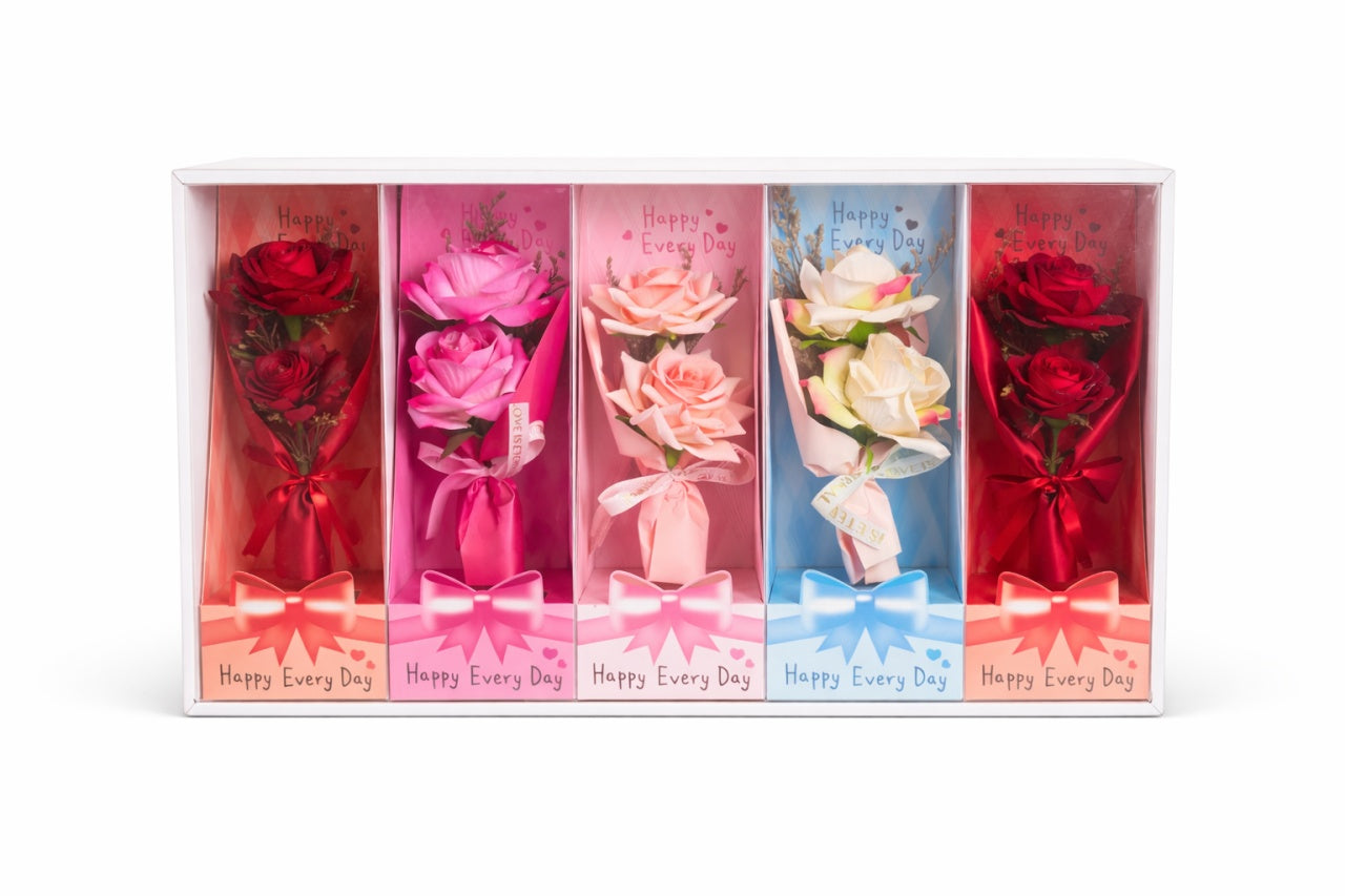 Set 5 flori artificiale cu ambalaj cadou, bucata, Happy Every Day, 24.5 x 9.5 cm