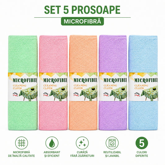Set 5 prosoape bucătărie microfibră 40x40 cm – lavete pufoase, super absorbante