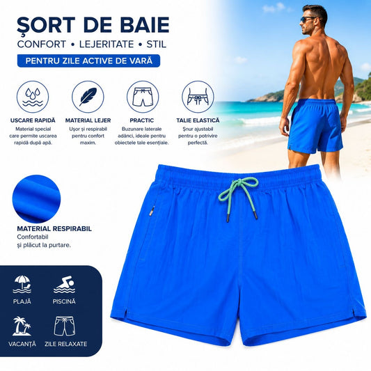Set 5 Sorturi de Baie Bărbați Albastre – Material Respirabil, Uscare Rapidă