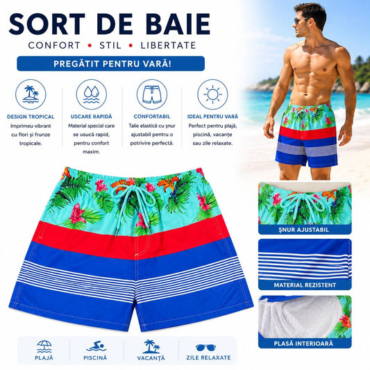 Set 5 Sorturi de Baie Bărbați cu Imprimeu Tropical Multicolor – Mărimi Asortate Incluse