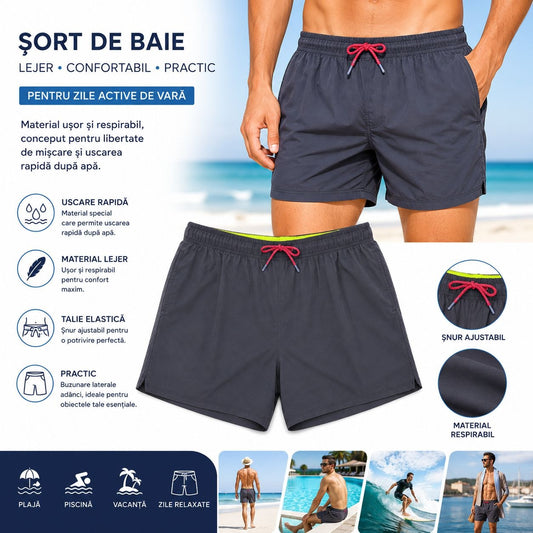 Set 5 Sorturi de Baie Bărbați Gri Antracit – Material Respirabil, Uscare Rapidă