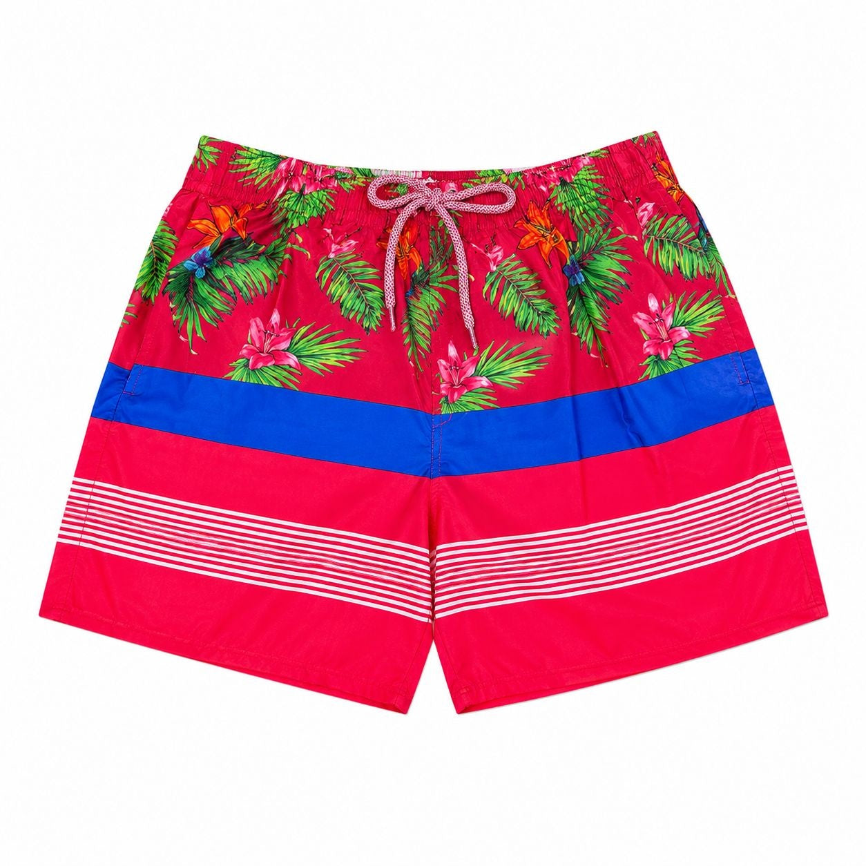 Set 5 Sorturi de Baie Bărbați Tropical Roșu – Mărimi Asortate Incluse, Uscare Rapidă