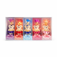 Set 5 ursuleti cu floare artificiala LED si baterii incluse, Happy Every Day, 25 x 9.5 cm