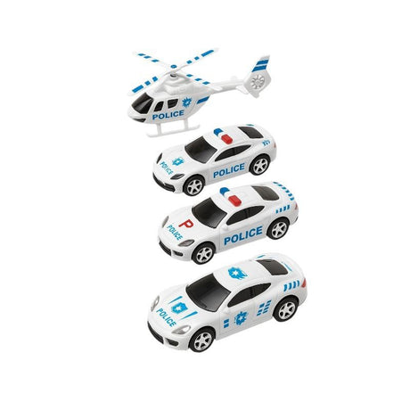Set 5 Vehicule Politie Forces BQ Pull-Back , 4 Masini si Elicopter Jucarie Copii 3+