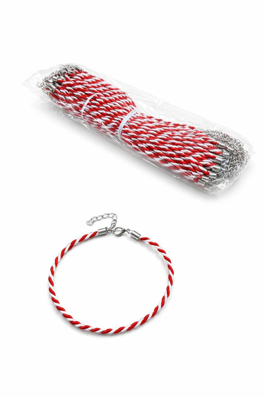 Set 50 bratari martisor snur gros impletit rosu alb 23cm