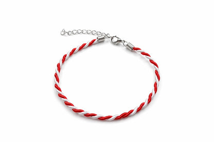 Set 50 bratari martisor snur gros impletit rosu alb 23cm