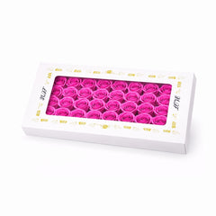 Set 50 Trandafiri de Sapun Parfumati in Cutie Eleganta Cadou 44x23 cm Fucsia