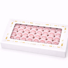 Set 50 Trandafiri de Sapun Parfumati in Cutie Eleganta Cadou 44x23 cm Roz Pal