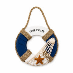 Set 6 Colac de Salvare Decorativ Welcome – Suvenir Marin de Perete cu Plasă, Scoică și Stea de Mare
