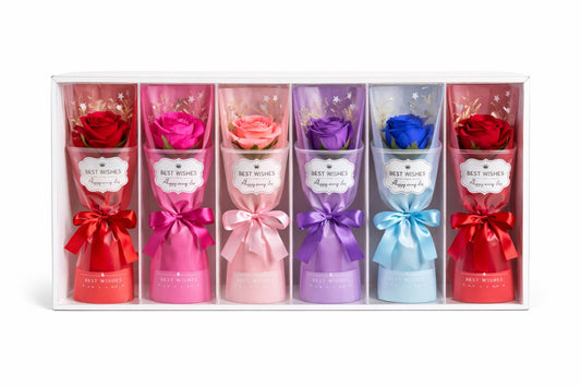 Set 6 flori artificiale cu ambalaj cadou Best Wishes, multicolor, 28.5 x 11 cm