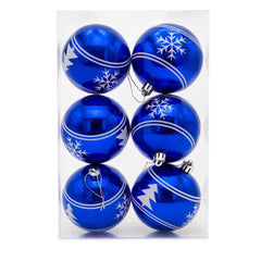Set 6 globuri albastre lucioase cu model argintiu , ornamente pentru bradul de Craciun, 23x15.5x7.5cm