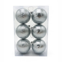 Set 6 globuri argintii texturate cu sclipici , ornamente elegante pentru bradul de Craciun, 23x15.5x7.5cm