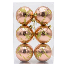 Set 6 globuri bronz lucioase cu sclipici verde , ornamente brad Craciun, 23x15.5x7.5cm