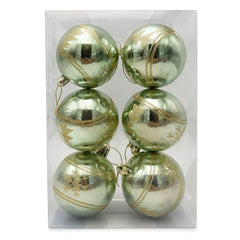 Set 6 globuri Craciun verde deschis metalizat, model auriu, 23x15.5x7.5cm