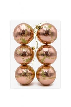 Set 6 Globuri Rose Gold 8 cm cu Braduti Aurii, Ornamente Craciun