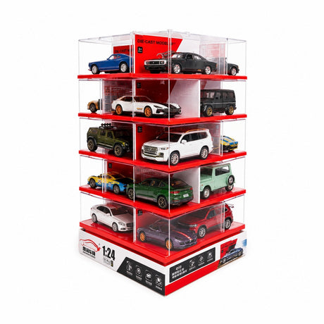 Set 6 masinute metalice scara 1:24 cu lumini si sunete set display modular rotativ