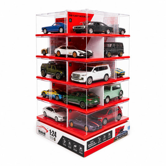 Set 6 masinute metalice scara 1:24 cu lumini si sunete set display modular rotativ