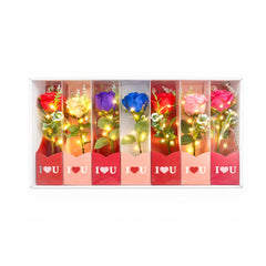 Set 7 flori artificiale cu LED si baterii incluse, ambalaj cadou I Love U, 26 x 7 cm