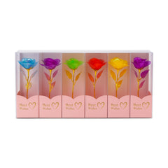 Set 7 trandafiri holografici cu LED, Best Wishes, multicolor, 26x7 cm, cadou elegant
