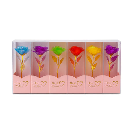 Set 7 trandafiri holografici cu LED, Best Wishes, multicolor, 26x7 cm, cadou elegant