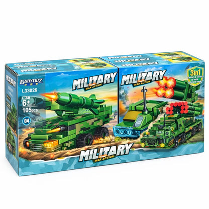 Set 8 jocuri constructie vehicule militare interconectabile, modele multiple, copii