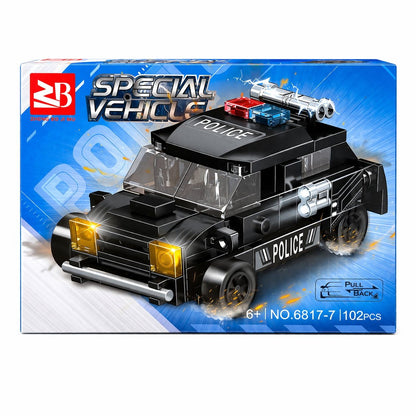 Set 8 jocuri constructie vehicule politie copii, modele diferite, 71-113 piese