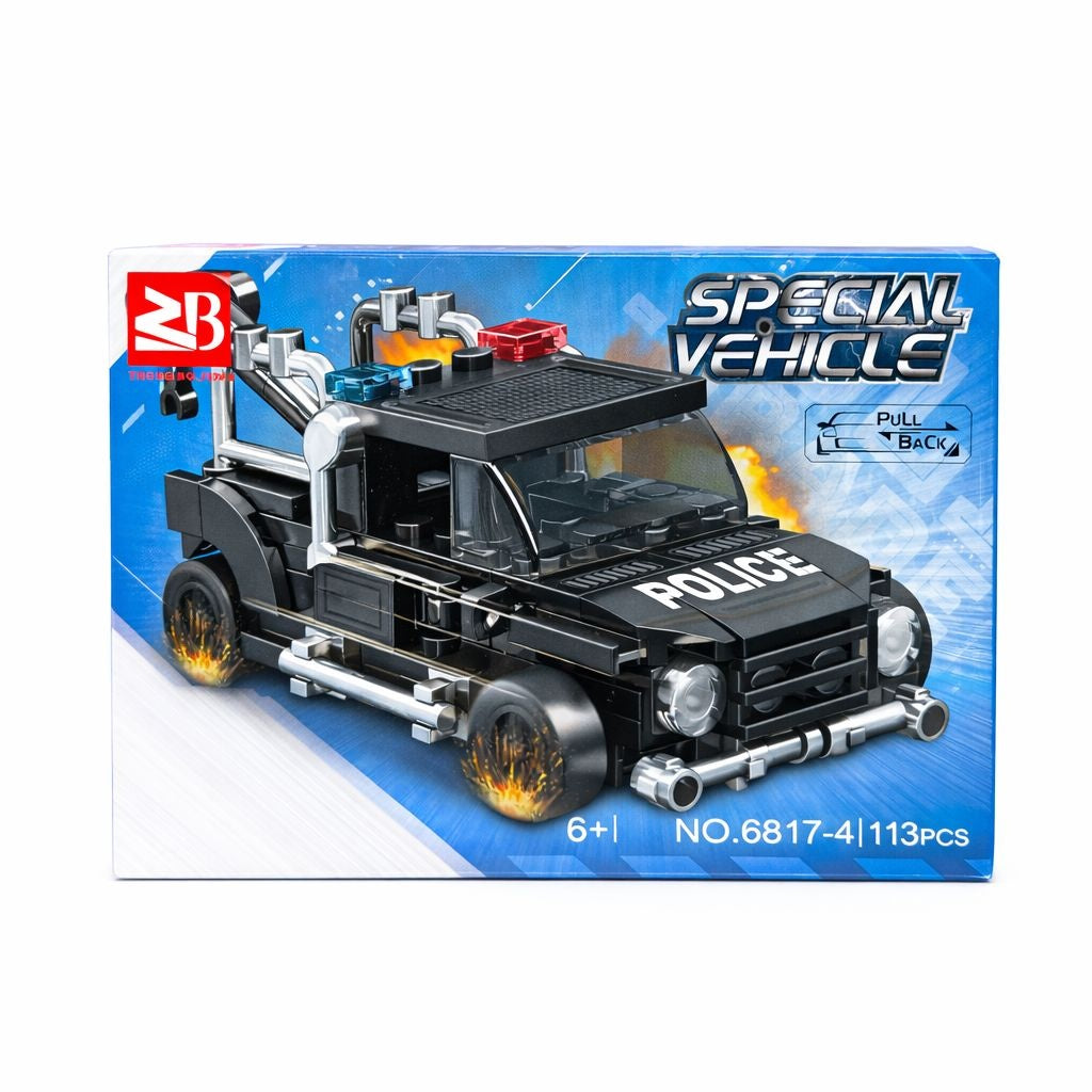 Set 8 jocuri constructie vehicule politie copii, modele diferite, 71-113 piese