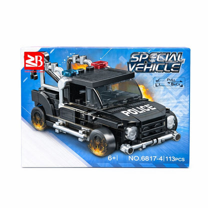 Set 8 jocuri constructie vehicule politie copii, modele diferite, 71-113 piese
