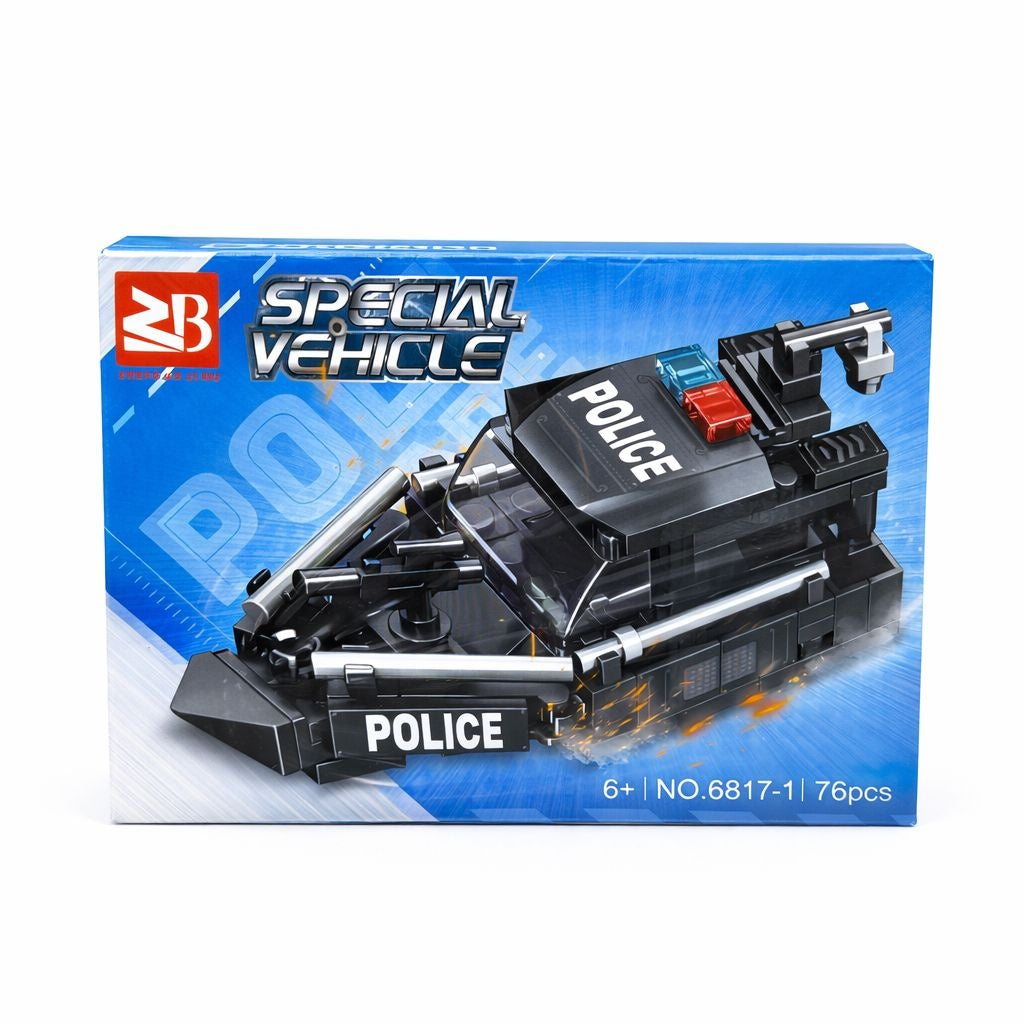 Set 8 jocuri constructie vehicule politie copii, modele diferite, 71-113 piese