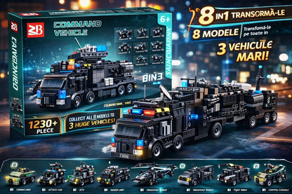Set 8 jocuri constructie vehicule politie interconectabile, modele multiple, copii 6+