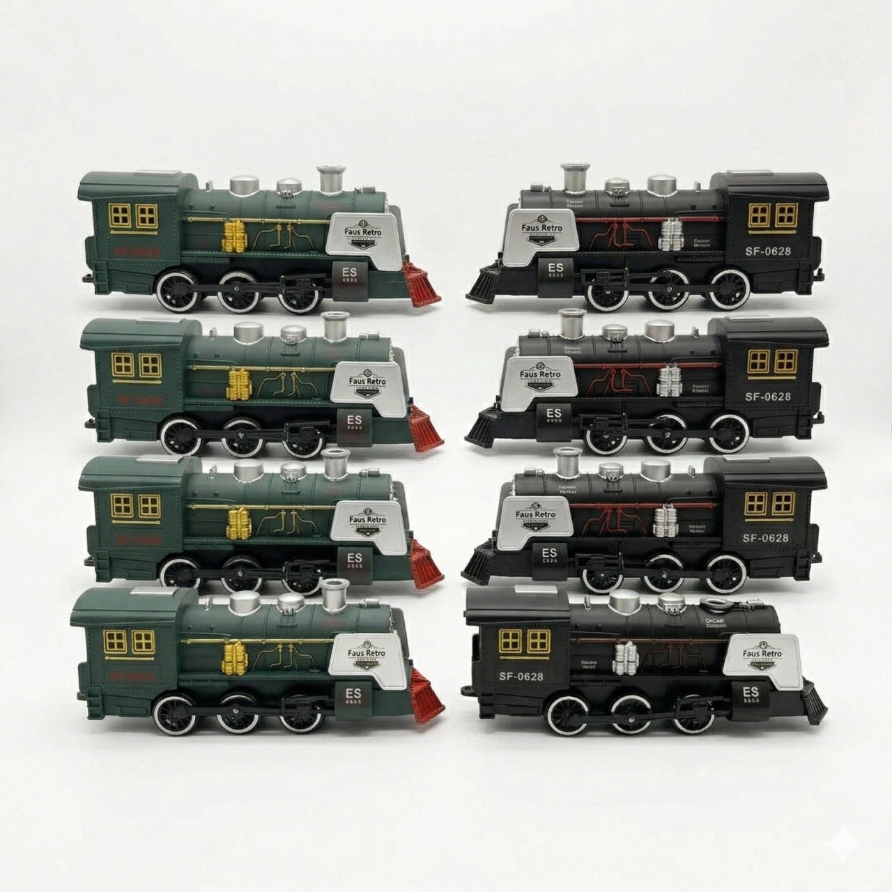 Set 8 locomotive vintage cu lumini si sunet, jucarie copii, model retro, 20 x 9 cm
