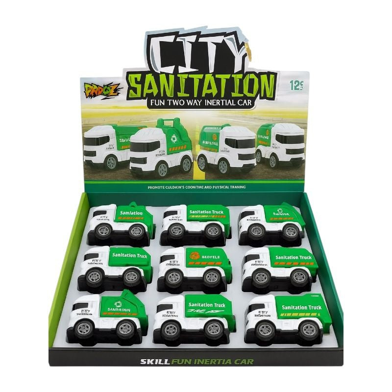 Set 9 masini de gunoi mecanice City Sanitation, jucarii copii 3+