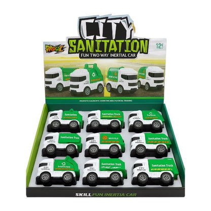 Set 9 masini de gunoi mecanice City Sanitation, jucarii copii 3+