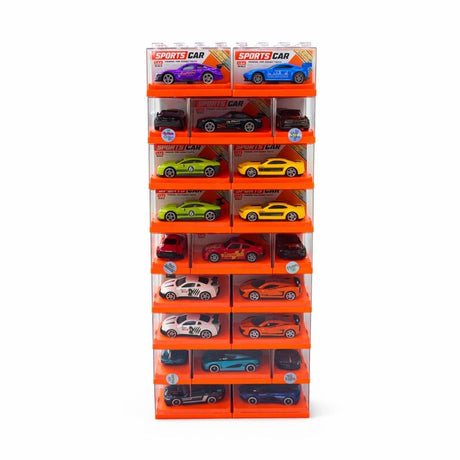 Set 96 masinute metalice dispuse pe stand rotativ, carcase modulare, 63 cm