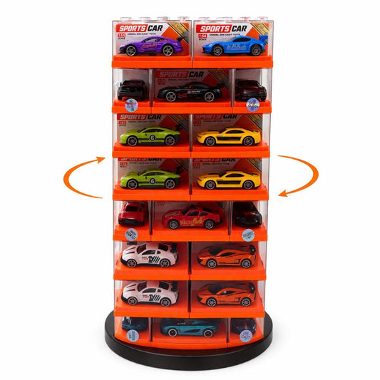 Set 96 masinute metalice dispuse pe stand rotativ, carcase modulare, 63 cm