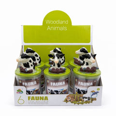 Set animale domestice in pahar cu figurina vaca, 12 piese, jucarie copii