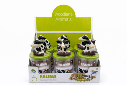 Set animale domestice in pahar cu figurina vaca, 12 piese, jucarie copii