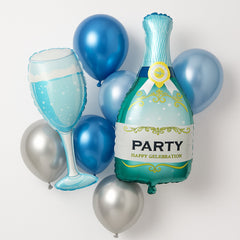 Set aranjament baloane party albastru , folie si latex, decor aniversar