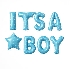Set baloane folie IT S A BOY albastru 40 cm, 8 litere, decor botez si gender reveal
