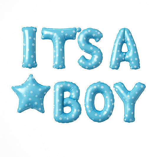 Set baloane folie IT S A BOY albastru 40 cm, 8 litere, decor botez si gender reveal