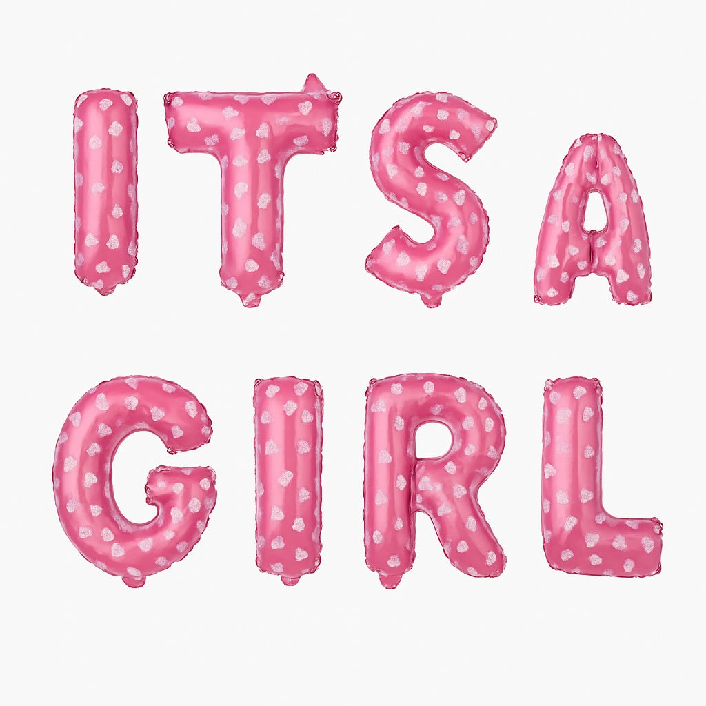 Set baloane folie IT S A GIRL roz 40 cm, 8 litere, decor botez si gender reveal
